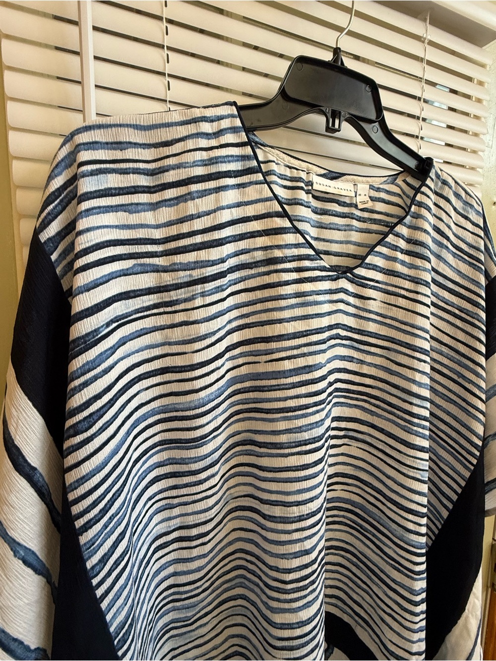 Susan Graver Blue & White Striped Printed Woven Scarf Poncho Top XL Coastal - Picture 3 of 11